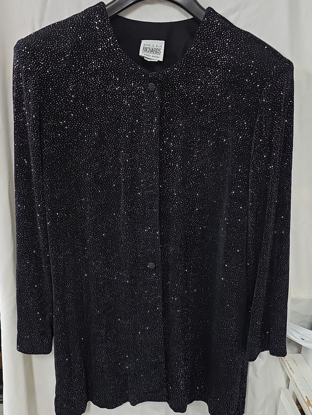 R&M Richards Black Velvet Sparkle Button-Front Shirt